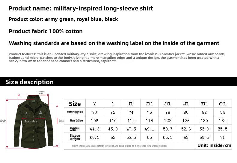 Casual Long Sleeve Cotton Blouse With Printing And Multiple Pockets For Men
