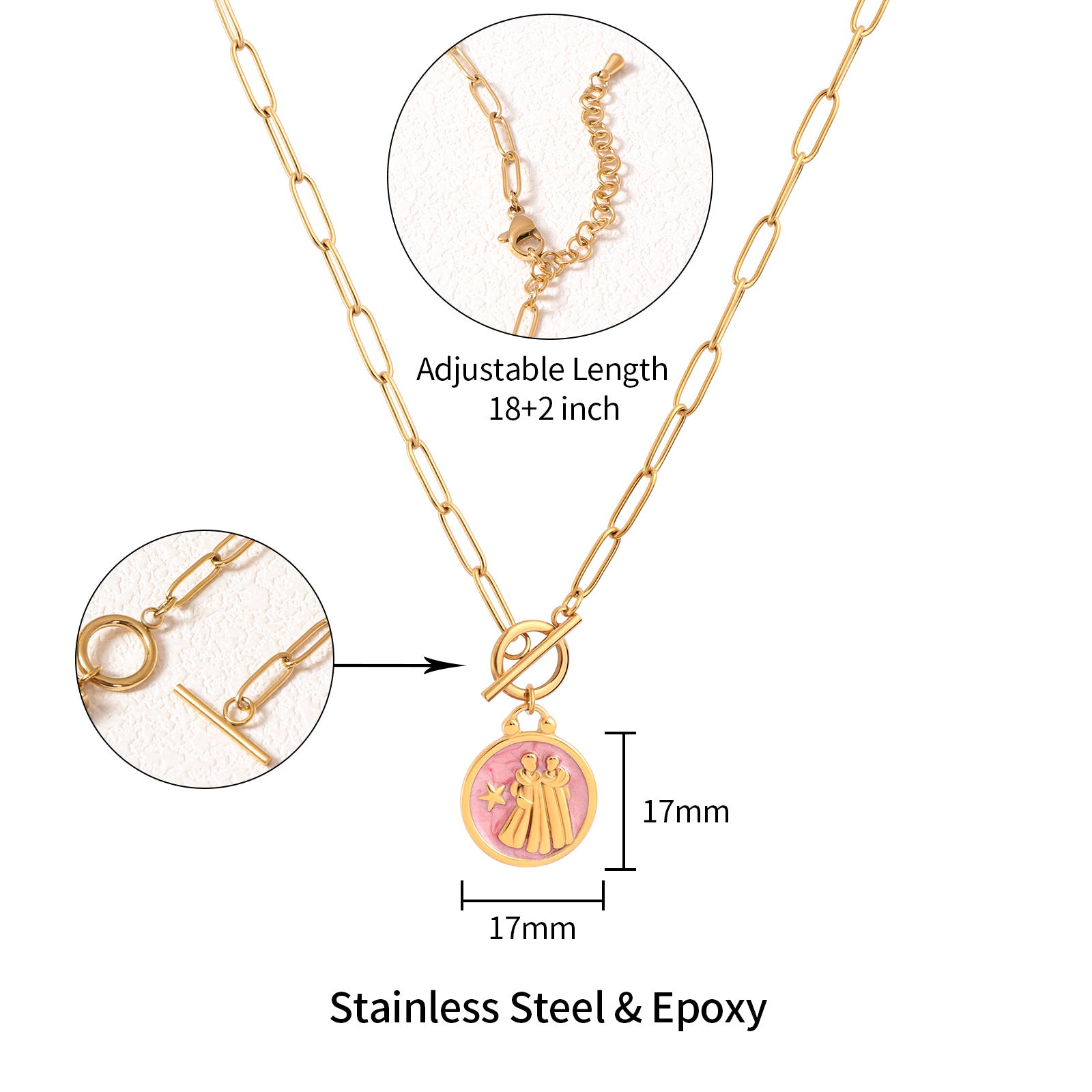 Multicolor Enamel Bottle Pendant Necklace For Adults With 18K Real Gold Plated 304 Stainless Steel And Paperclip Chain