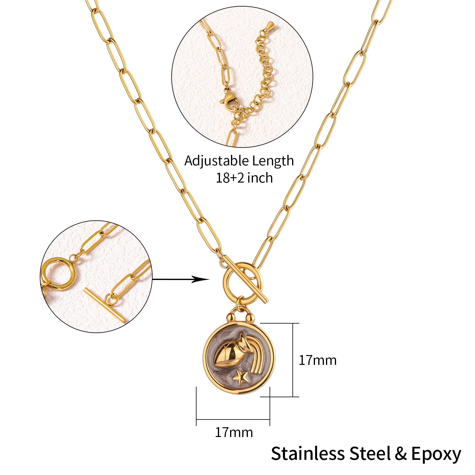 Multicolor Enamel Bottle Pendant Necklace For Adults With 18K Real Gold Plated 304 Stainless Steel And Paperclip Chain