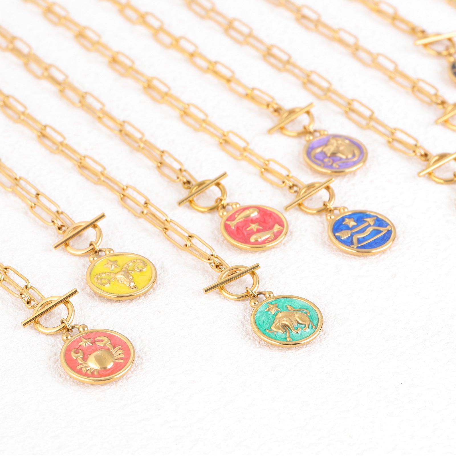Multicolor Enamel Bottle Pendant Necklace For Adults With 18K Real Gold Plated 304 Stainless Steel And Paperclip Chain