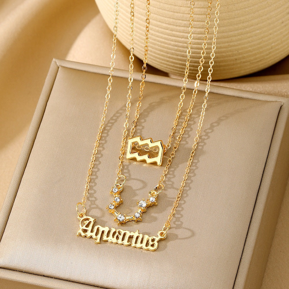 Aries Necklace For Women In Gold Alloy With Rhinestones Pendant And Cable Chain