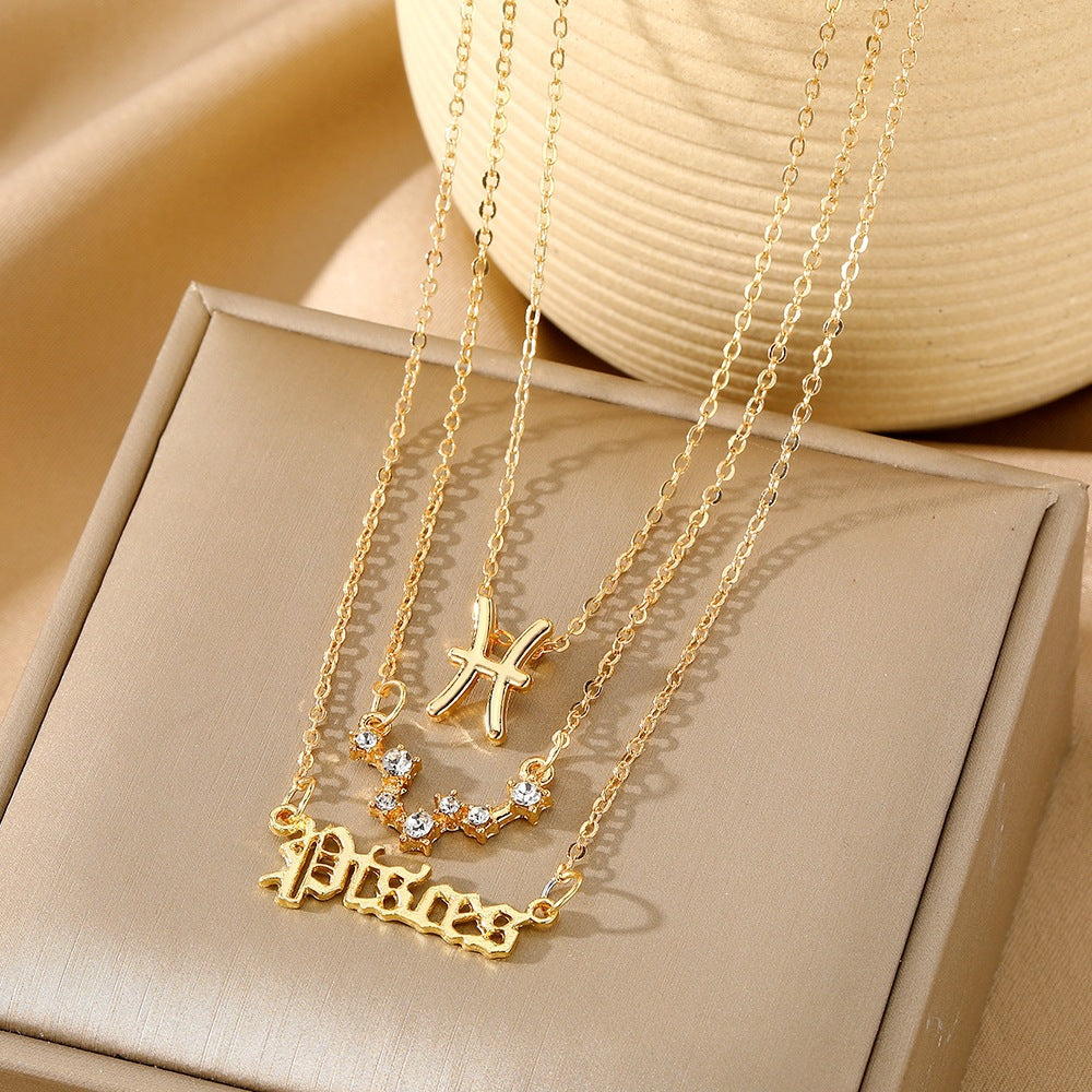 Aries Necklace For Women In Gold Alloy With Rhinestones Pendant And Cable Chain