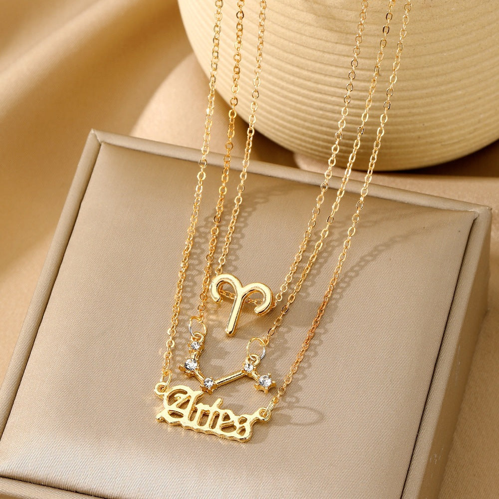 Aries Necklace For Women In Gold Alloy With Rhinestones Pendant And Cable Chain