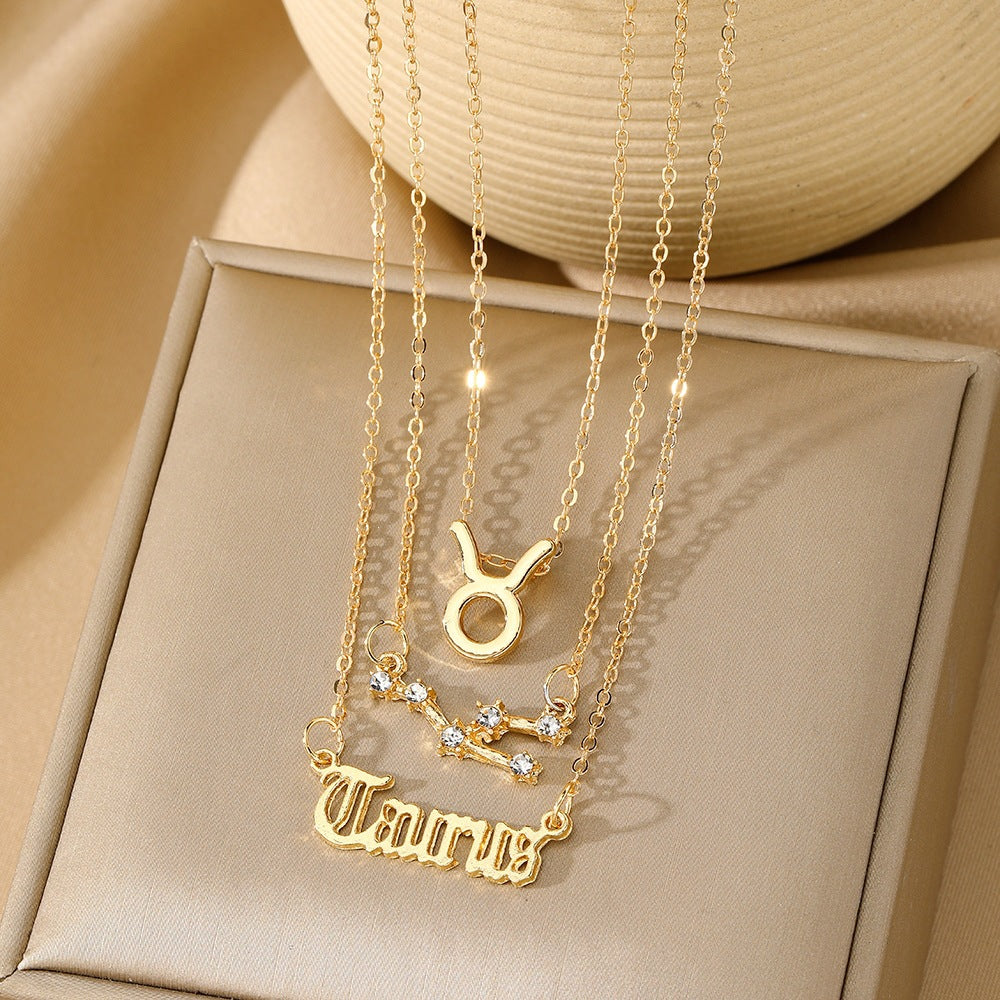 Aries Necklace For Women In Gold Alloy With Rhinestones Pendant And Cable Chain