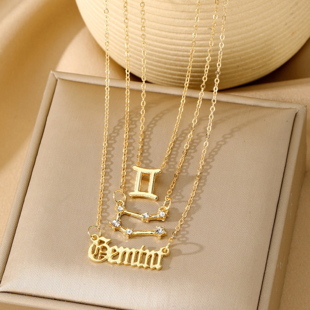 Aries Necklace For Women In Gold Alloy With Rhinestones Pendant And Cable Chain