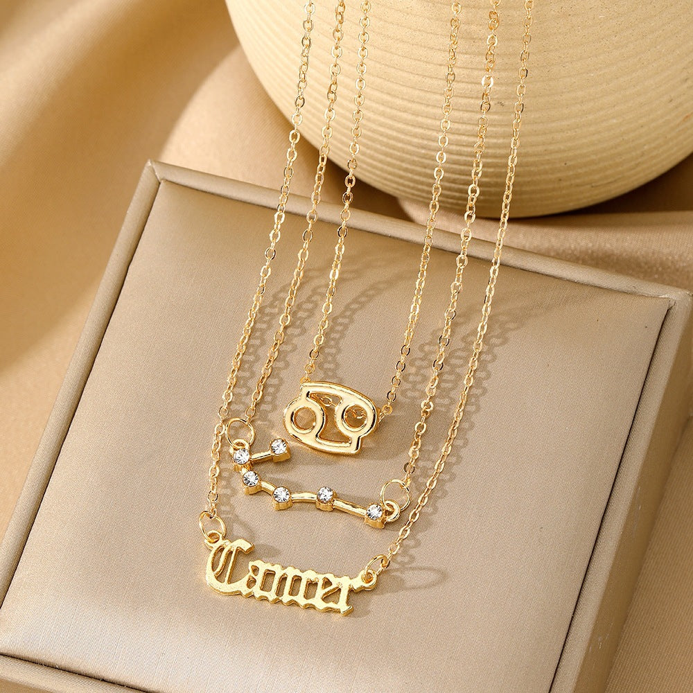 Aries Necklace For Women In Gold Alloy With Rhinestones Pendant And Cable Chain