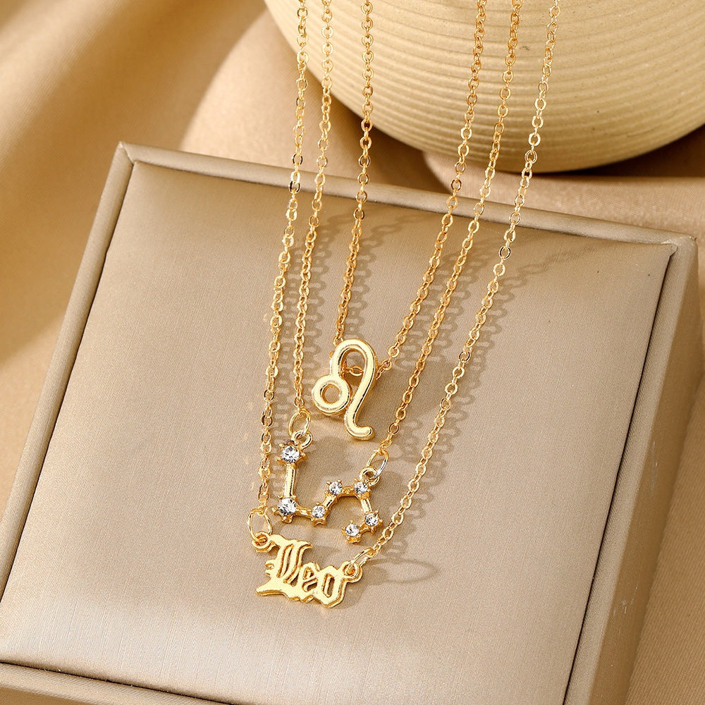 Aries Necklace For Women In Gold Alloy With Rhinestones Pendant And Cable Chain