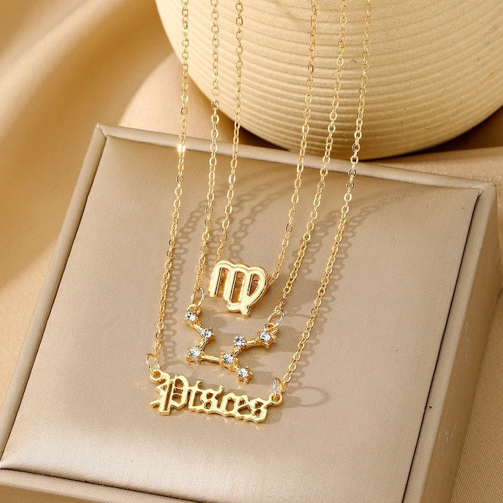 Aries Necklace For Women In Gold Alloy With Rhinestones Pendant And Cable Chain