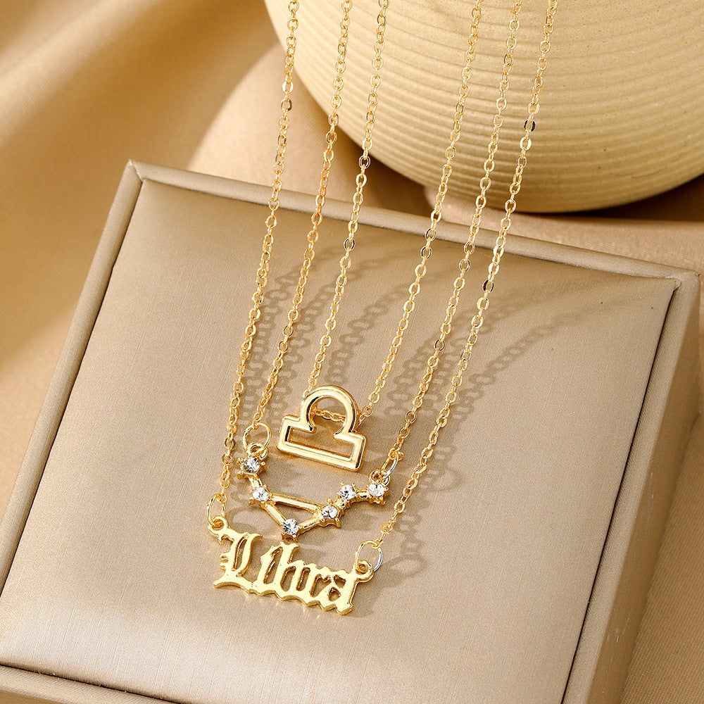 Aries Necklace For Women In Gold Alloy With Rhinestones Pendant And Cable Chain