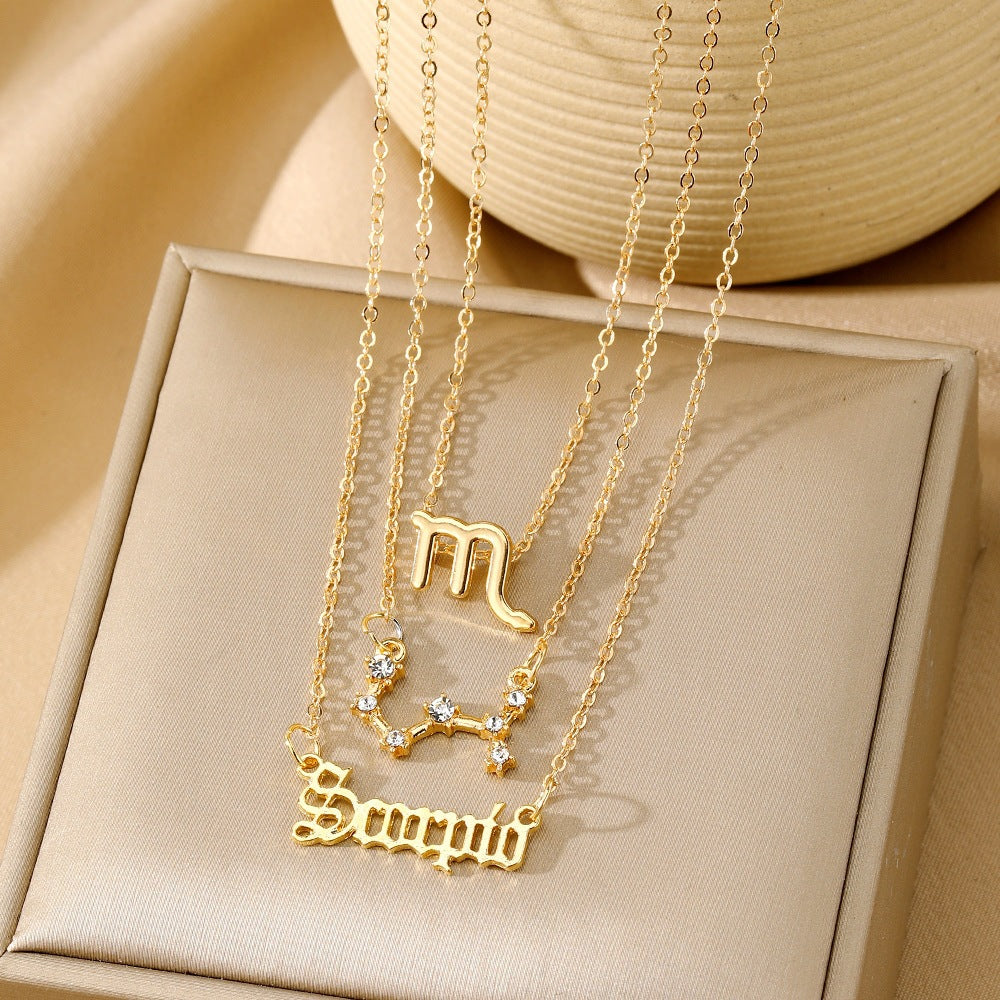 Aries Necklace For Women In Gold Alloy With Rhinestones Pendant And Cable Chain