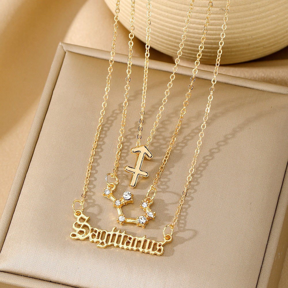 Aries Necklace For Women In Gold Alloy With Rhinestones Pendant And Cable Chain