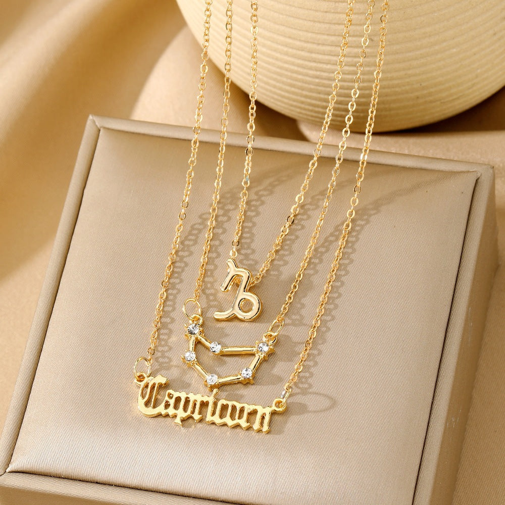 Aries Necklace For Women In Gold Alloy With Rhinestones Pendant And Cable Chain