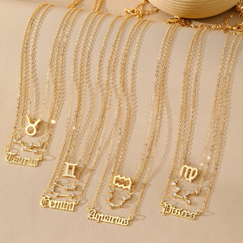 Aries Necklace For Women In Gold Alloy With Rhinestones Pendant And Cable Chain