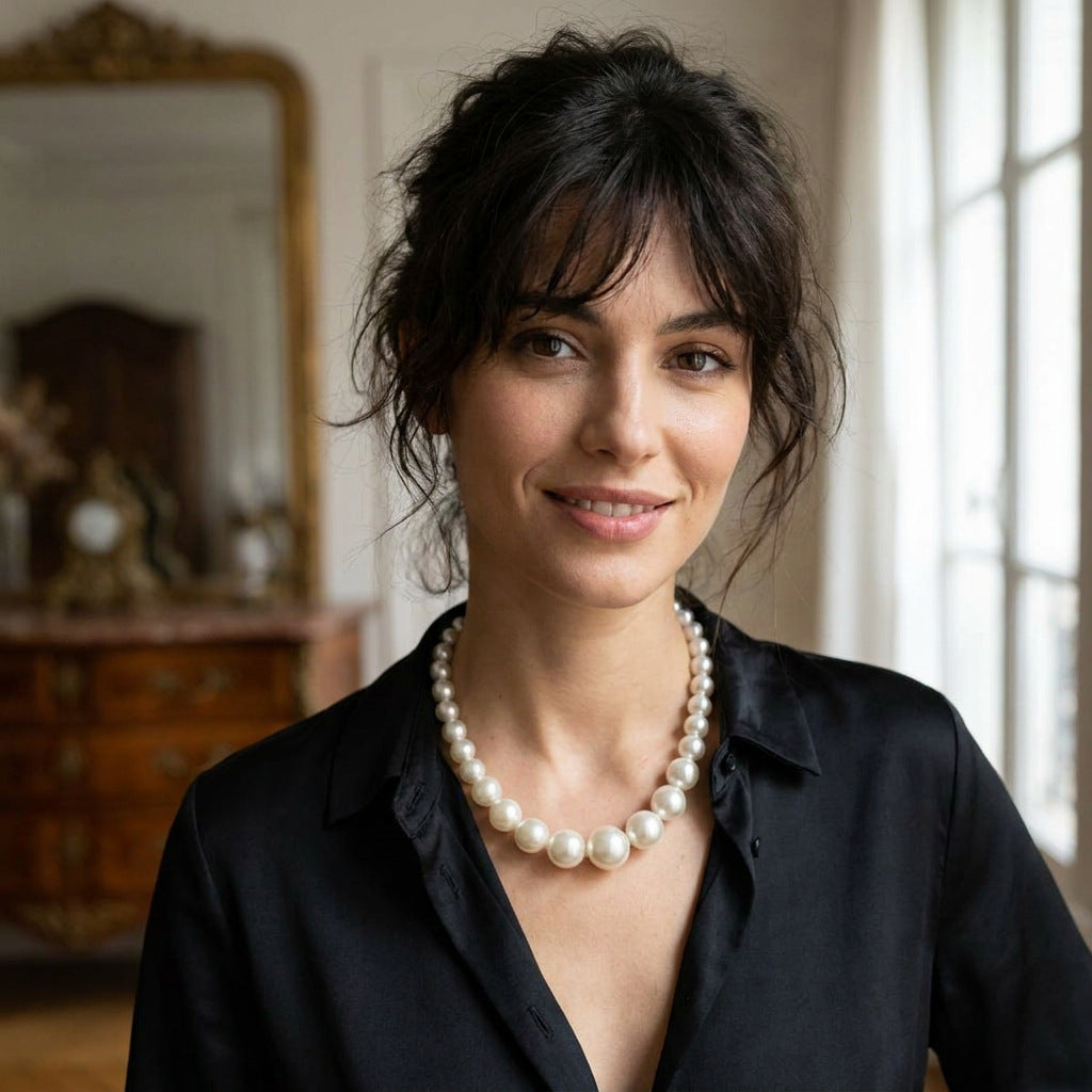 Handmade Ombre Pearl Necklace For Women Featuring Shell Pendant On Beaded Chain
