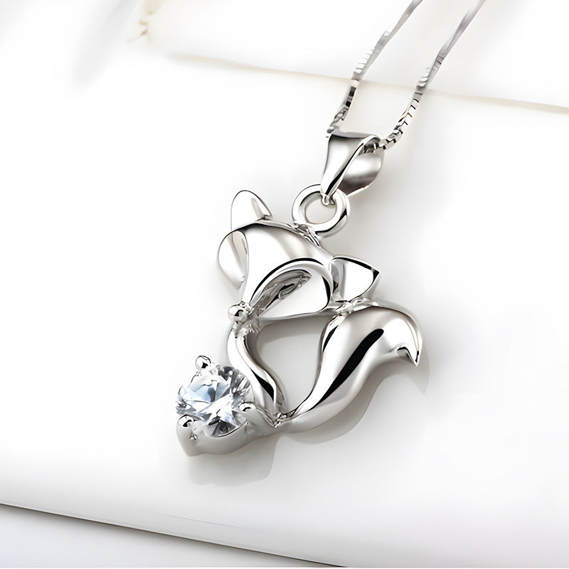 New Style Fox Pendant In Copper With Crystal Inlay, Silver Color, Perfect For Autumn