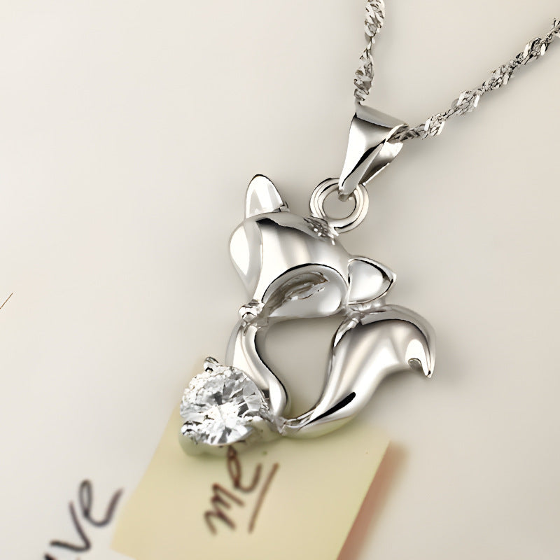 New Style Fox Pendant In Copper With Crystal Inlay, Silver Color, Perfect For Autumn
