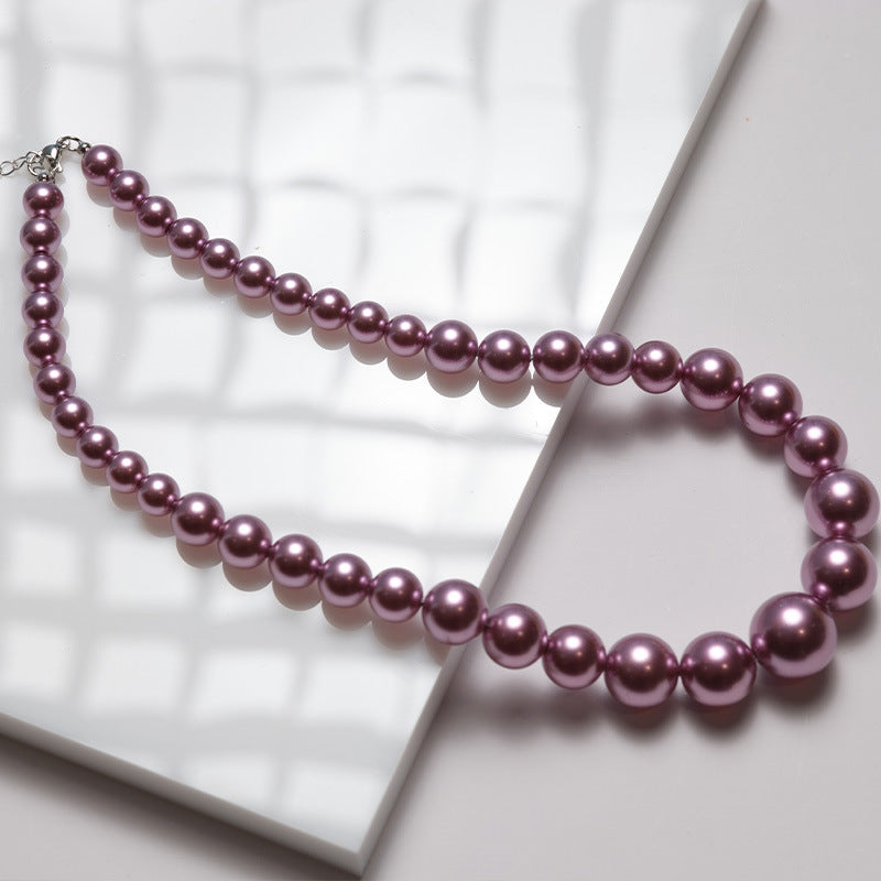 Handmade Ombre Pearl Necklace For Women Featuring Shell Pendant On Beaded Chain