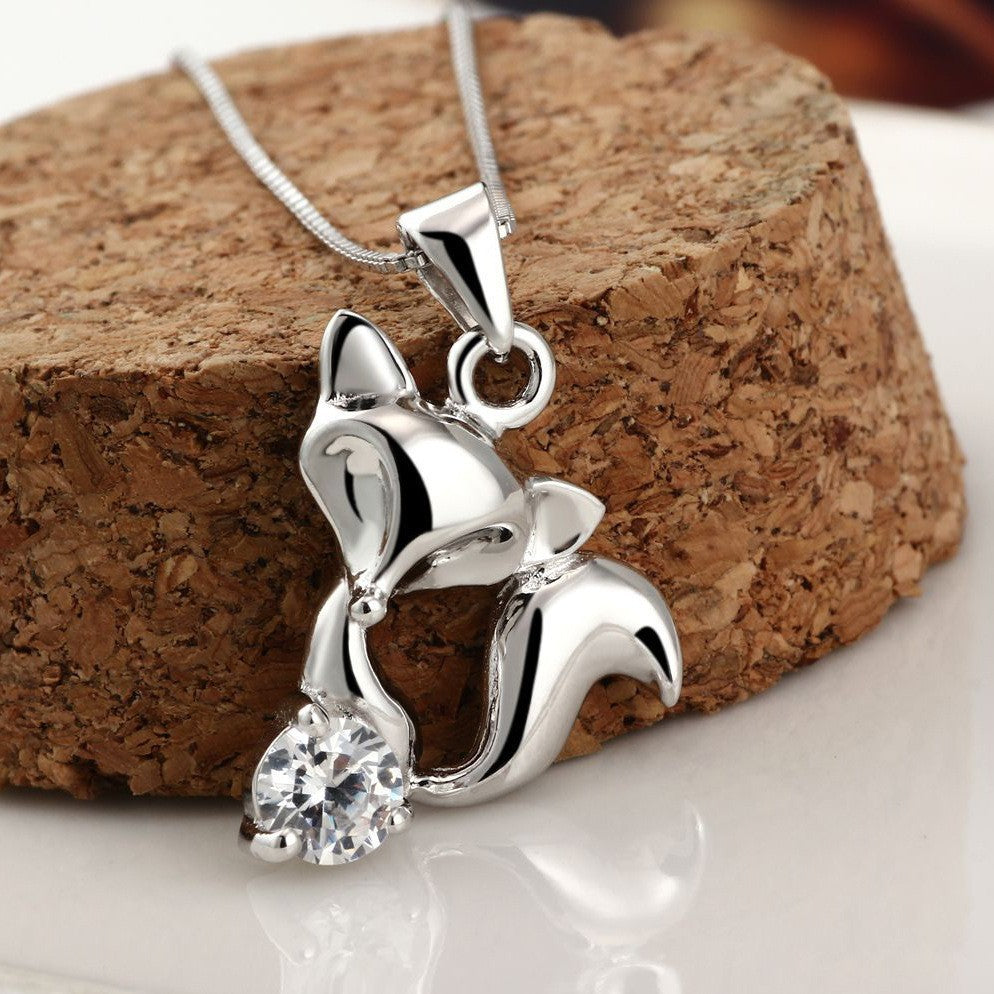 New Style Fox Pendant In Copper With Crystal Inlay, Silver Color, Perfect For Autumn