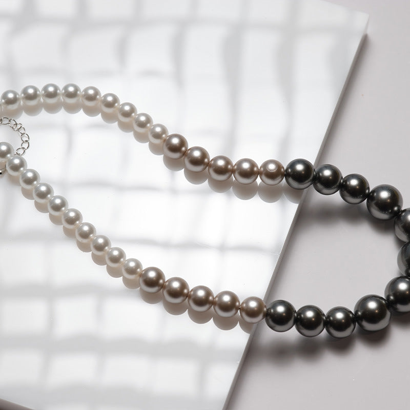 Handmade Ombre Pearl Necklace For Women Featuring Shell Pendant On Beaded Chain
