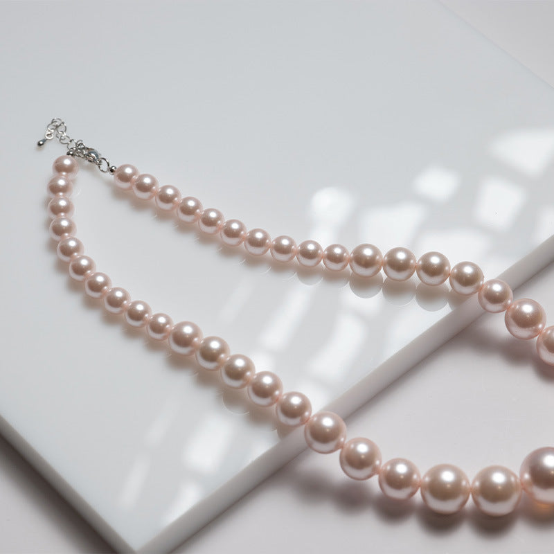 Handmade Ombre Pearl Necklace For Women Featuring Shell Pendant On Beaded Chain