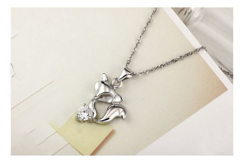 New Style Fox Pendant In Copper With Crystal Inlay, Silver Color, Perfect For Autumn