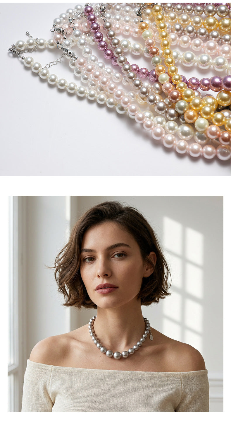 Handmade Ombre Pearl Necklace For Women Featuring Shell Pendant On Beaded Chain
