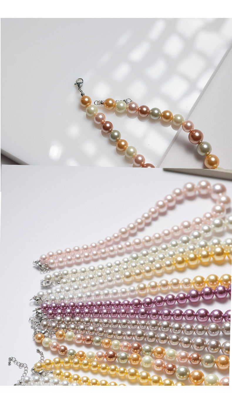 Handmade Ombre Pearl Necklace For Women Featuring Shell Pendant On Beaded Chain