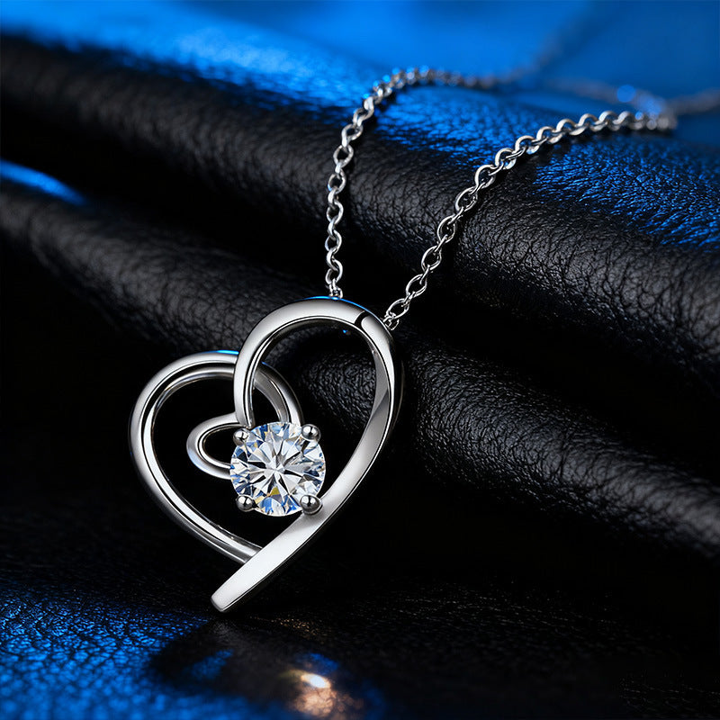 Heart Shape Copper Pendant With Crystal Inlay, Electroplated Gold Plating, New Style Couple Jewelry, 1 Piece