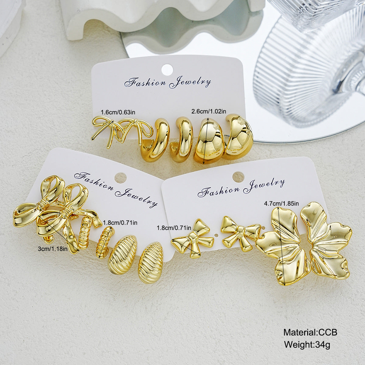 Bow Tie Earrings For Women In Gold, 8 Pieces Featuring 304 Stainless Steel Alloy Ear Pins