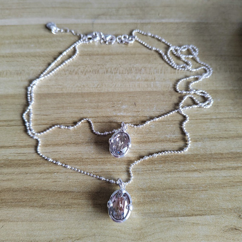 Double Layer Necklace For Women With Artificial Crystal Pendant, Copper Base And Silver Plated Electroplated Finish
