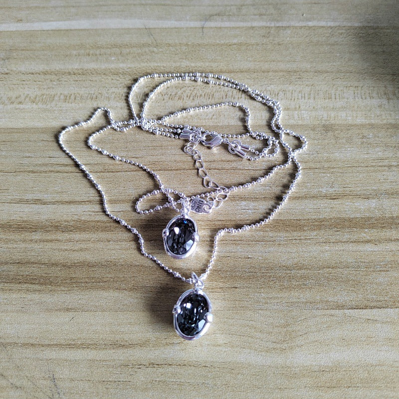 Double Layer Necklace For Women With Artificial Crystal Pendant, Copper Base And Silver Plated Electroplated Finish