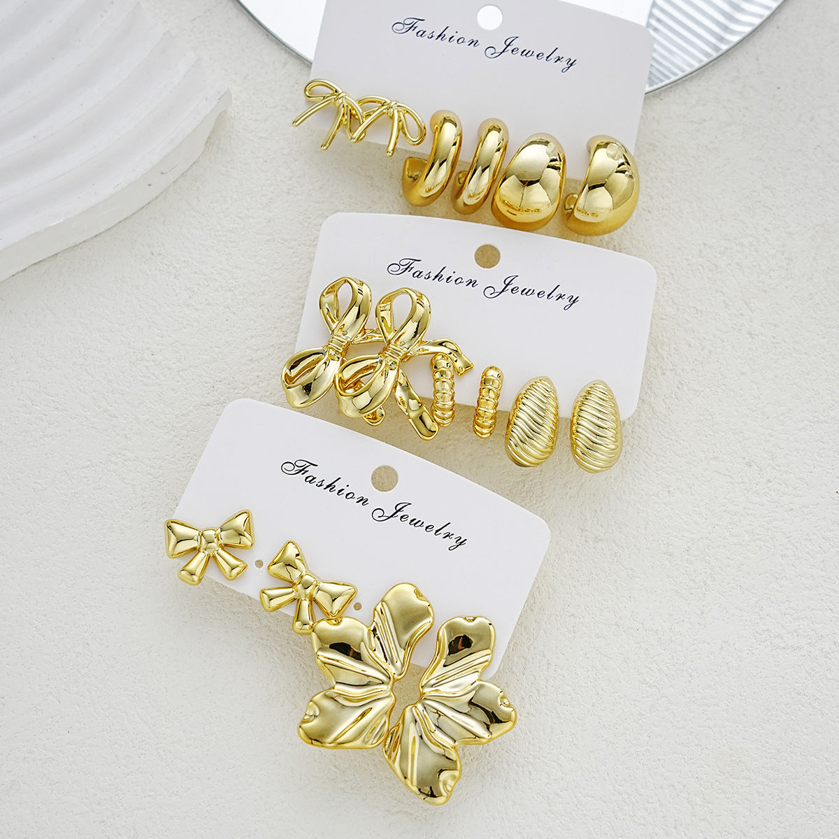 Bow Tie Earrings For Women In Gold, 8 Pieces Featuring 304 Stainless Steel Alloy Ear Pins