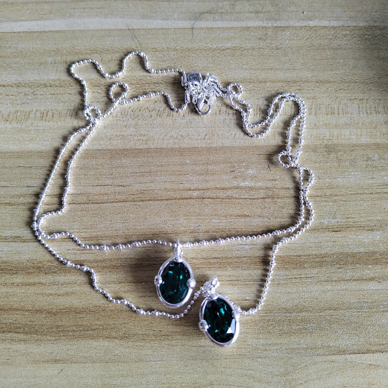 Double Layer Necklace For Women With Artificial Crystal Pendant, Copper Base And Silver Plated Electroplated Finish