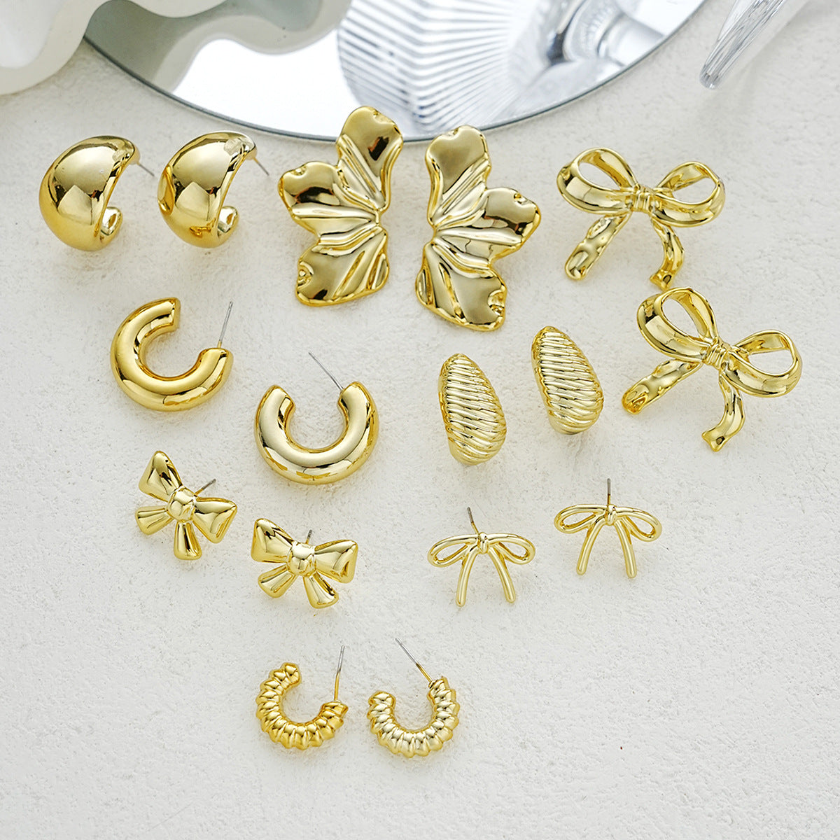 Bow Tie Earrings For Women In Gold, 8 Pieces Featuring 304 Stainless Steel Alloy Ear Pins
