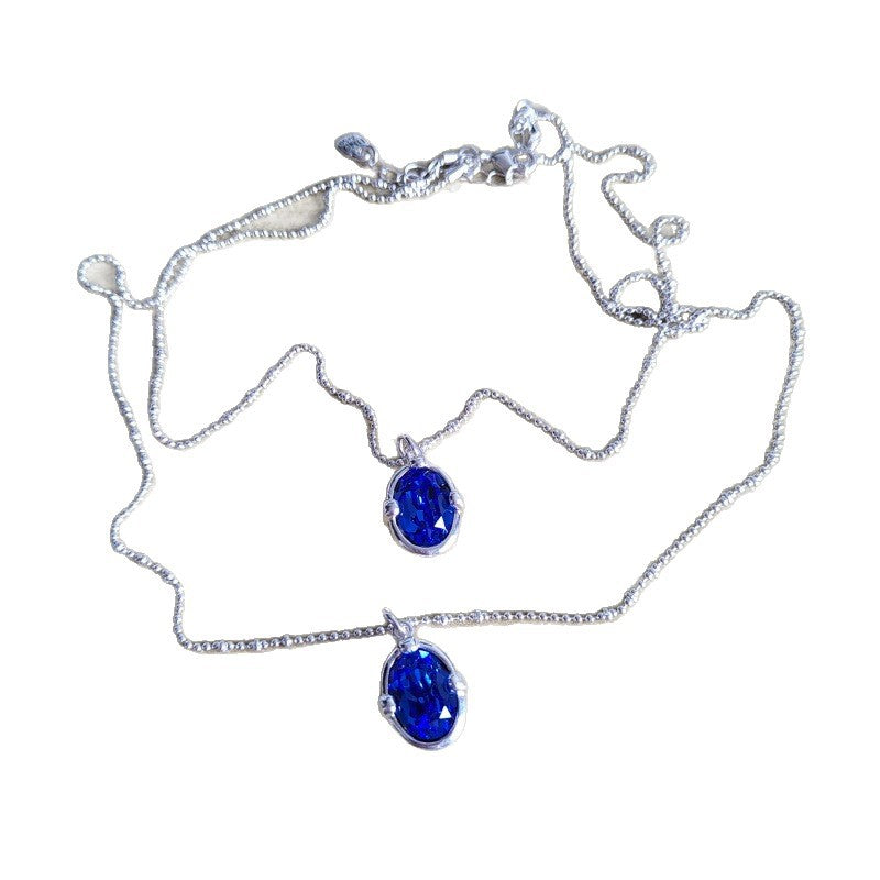 Double Layer Necklace For Women With Artificial Crystal Pendant, Copper Base And Silver Plated Electroplated Finish