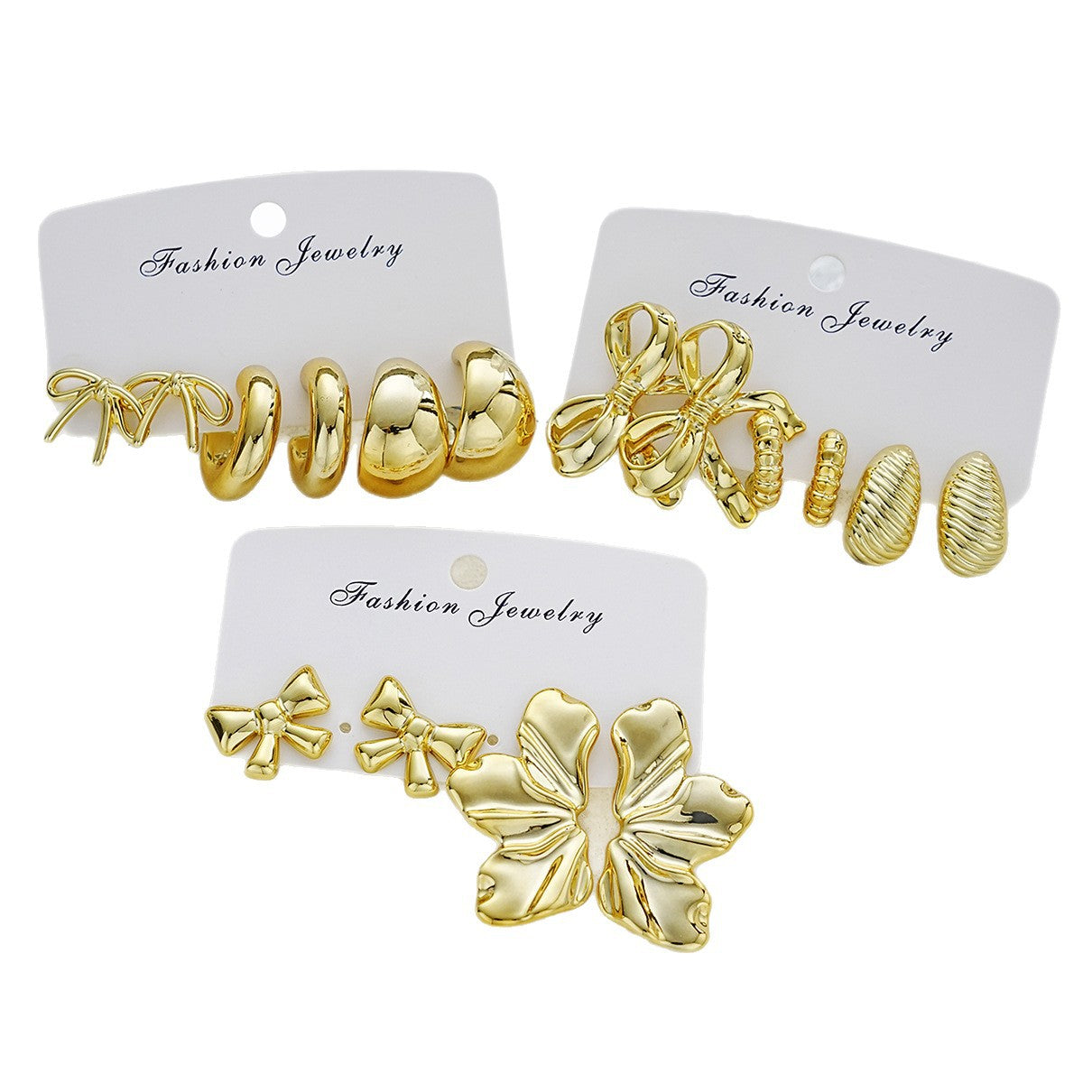 Bow Tie Earrings For Women In Gold, 8 Pieces Featuring 304 Stainless Steel Alloy Ear Pins