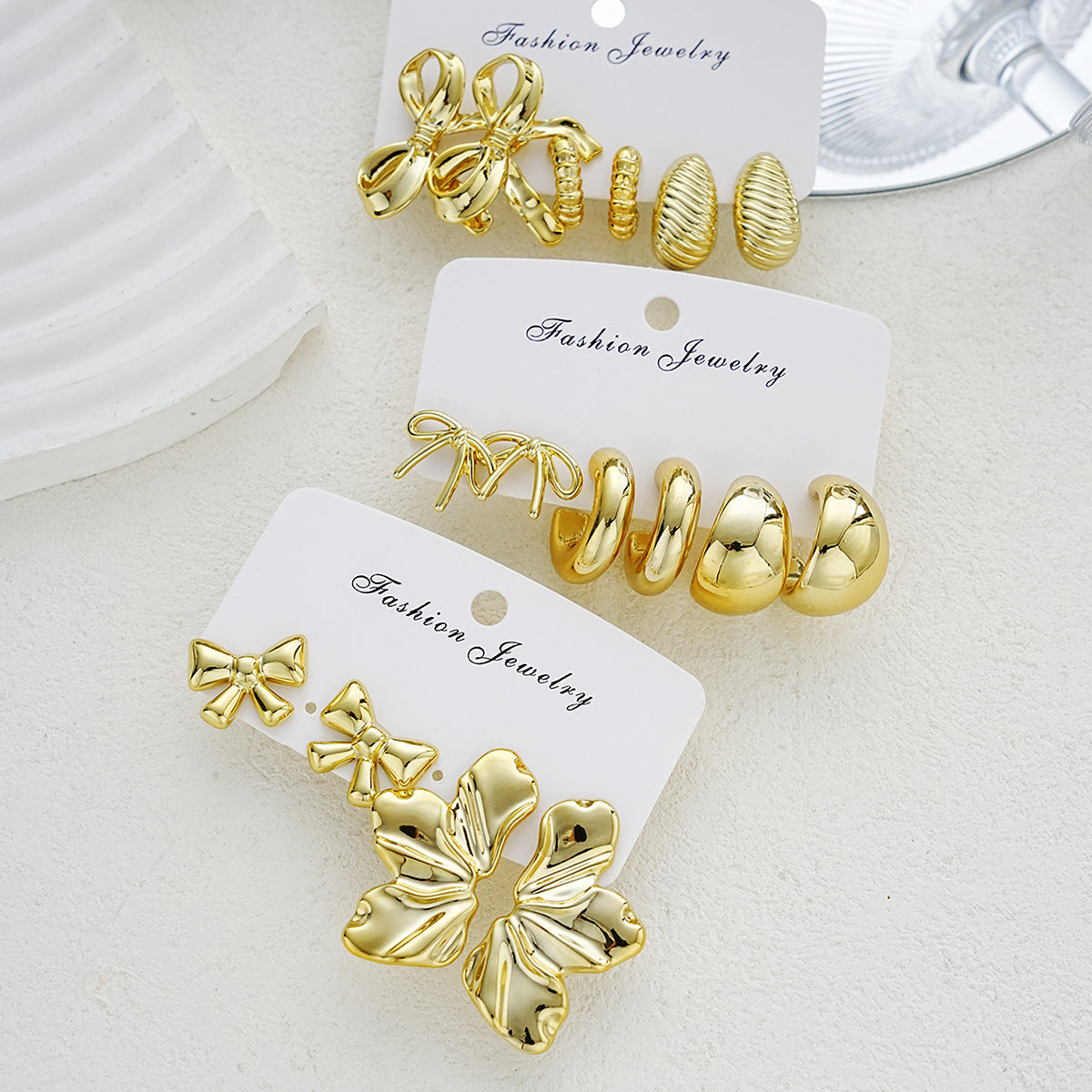Bow Tie Earrings For Women In Gold, 8 Pieces Featuring 304 Stainless Steel Alloy Ear Pins