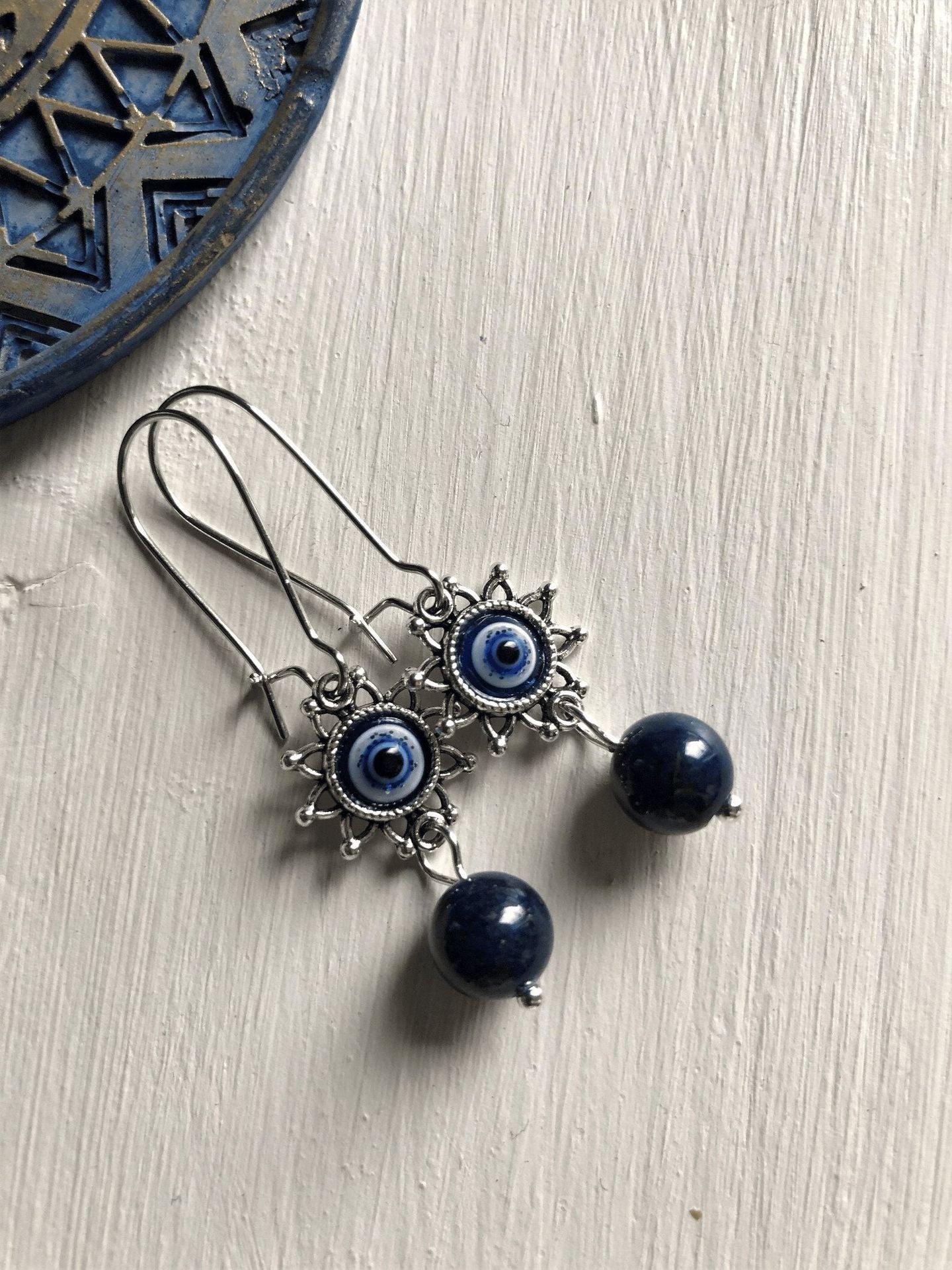 Devil's Eye Bohemian Drop Earrings For Women With Zinc Alloy Ear Pins And Natural Stone Inlay