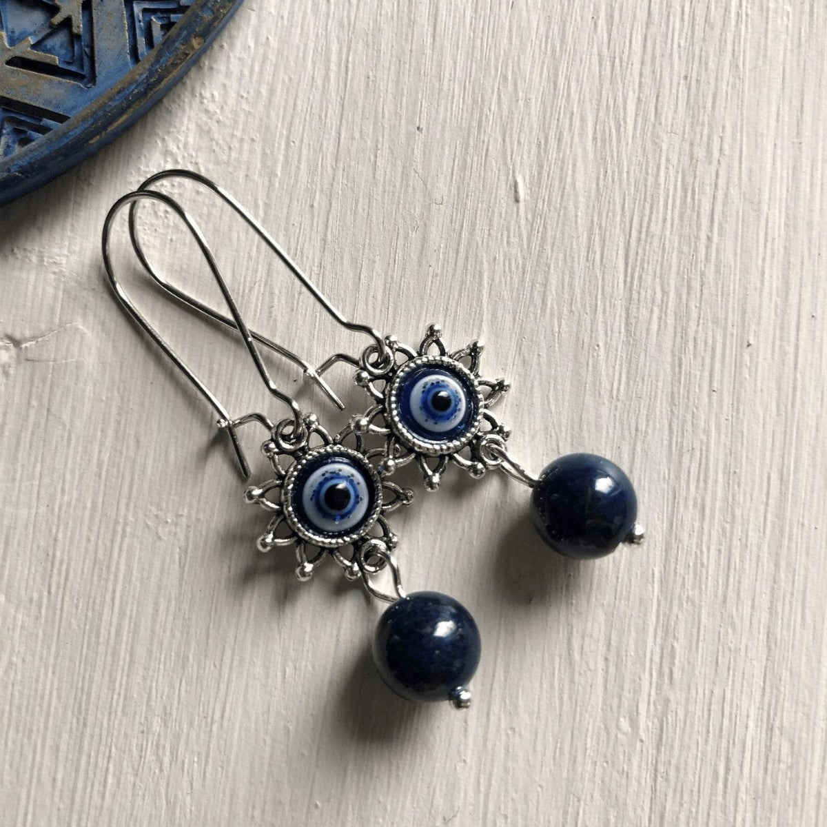 Devil's Eye Bohemian Drop Earrings For Women With Zinc Alloy Ear Pins And Natural Stone Inlay