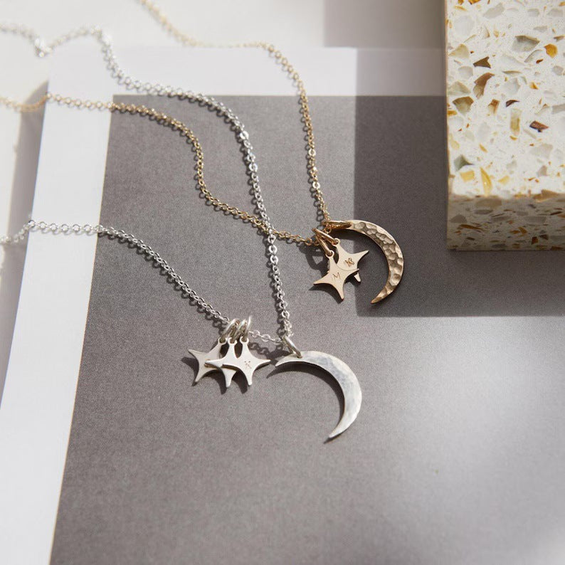 Moon Necklace For Adults In 18K Real Gold Plated 304 Stainless Steel With Electroplated Beaded Chain