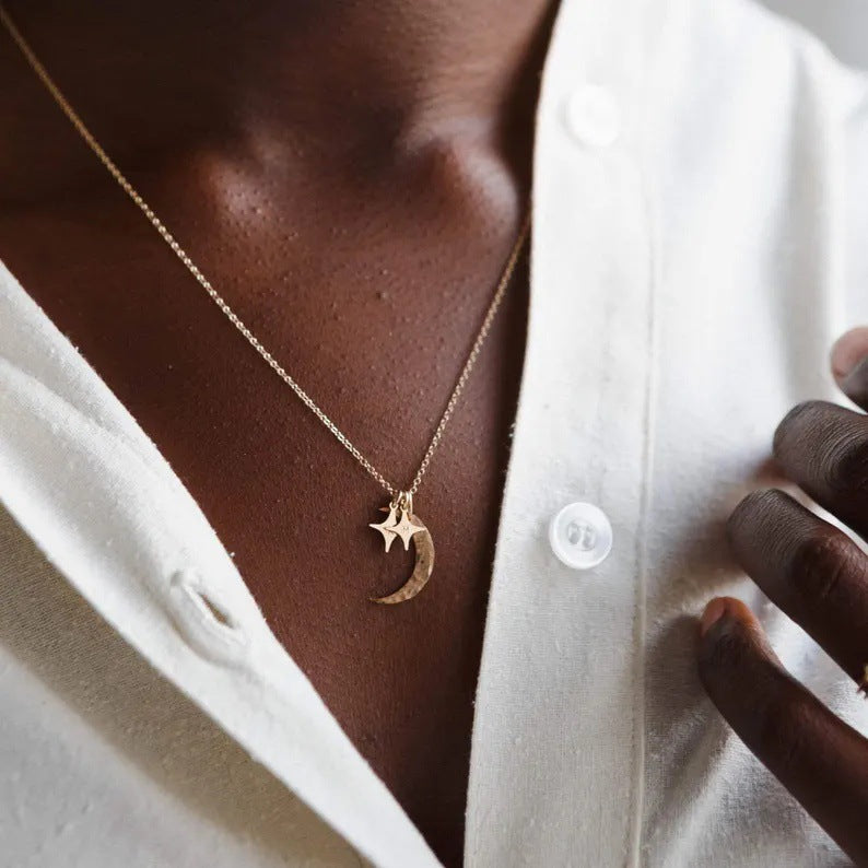 Moon Necklace For Adults In 18K Real Gold Plated 304 Stainless Steel With Electroplated Beaded Chain