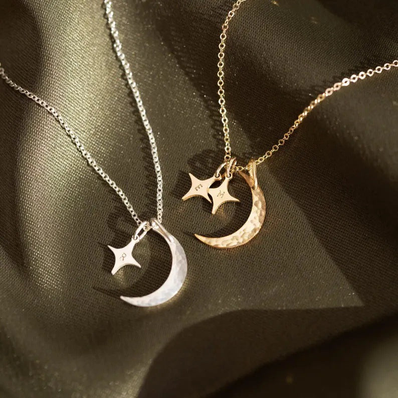 Moon Necklace For Adults In 18K Real Gold Plated 304 Stainless Steel With Electroplated Beaded Chain