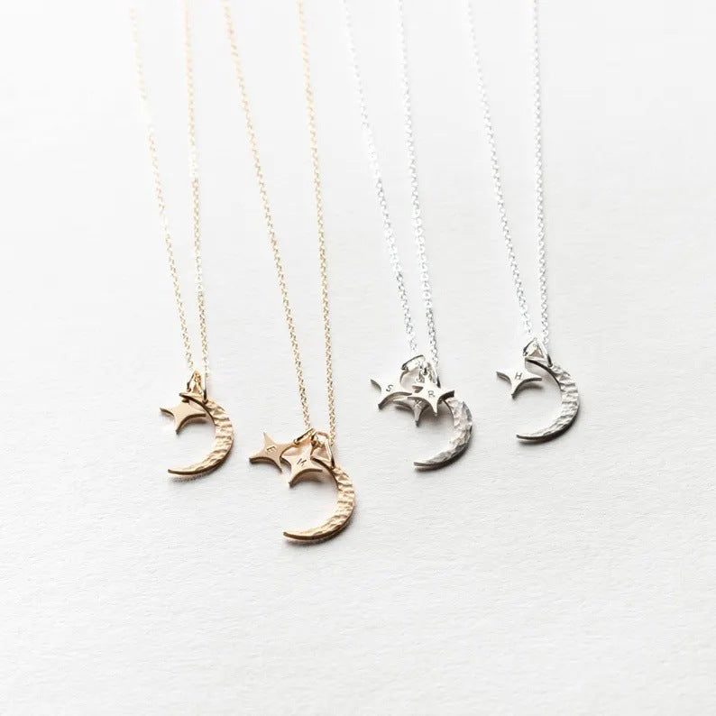 Moon Necklace For Adults In 18K Real Gold Plated 304 Stainless Steel With Electroplated Beaded Chain