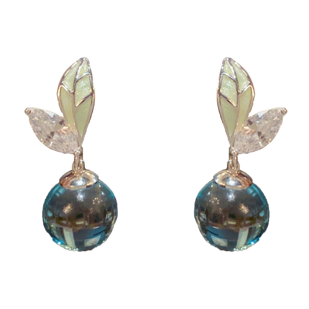 Leaf Pattern Enamel Drop Earrings For Women With Copper Ear Pins And Real Gold Plated Finish Featuring Resin Inlay