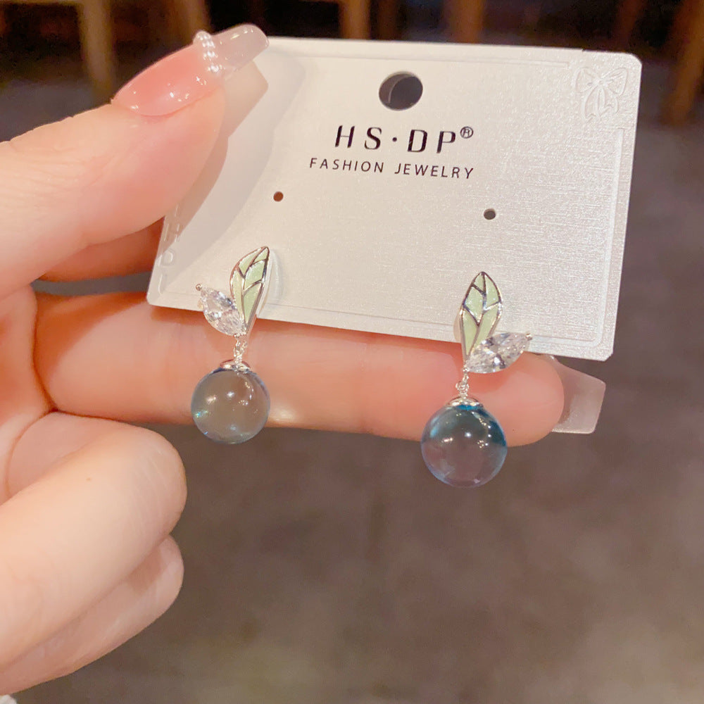 Leaf Pattern Enamel Drop Earrings For Women With Copper Ear Pins And Real Gold Plated Finish Featuring Resin Inlay