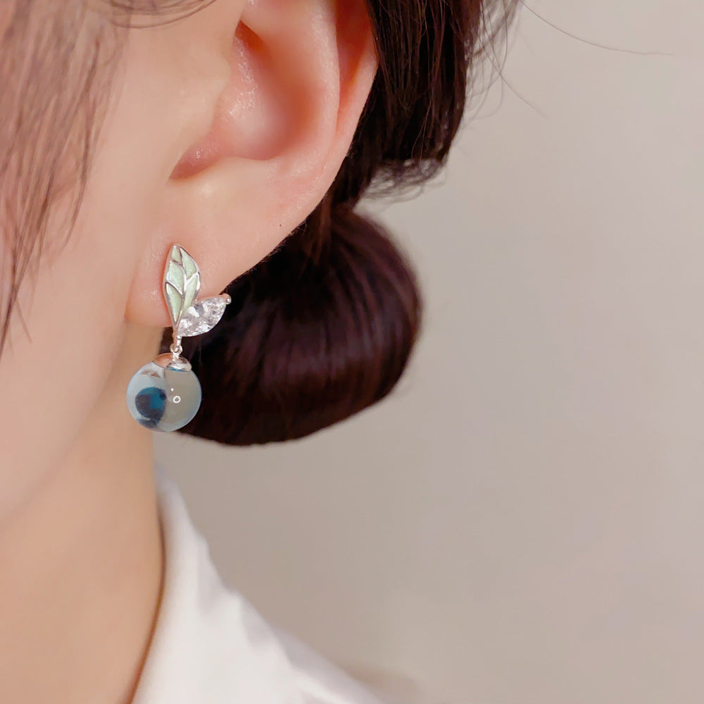 Leaf Pattern Enamel Drop Earrings For Women With Copper Ear Pins And Real Gold Plated Finish Featuring Resin Inlay