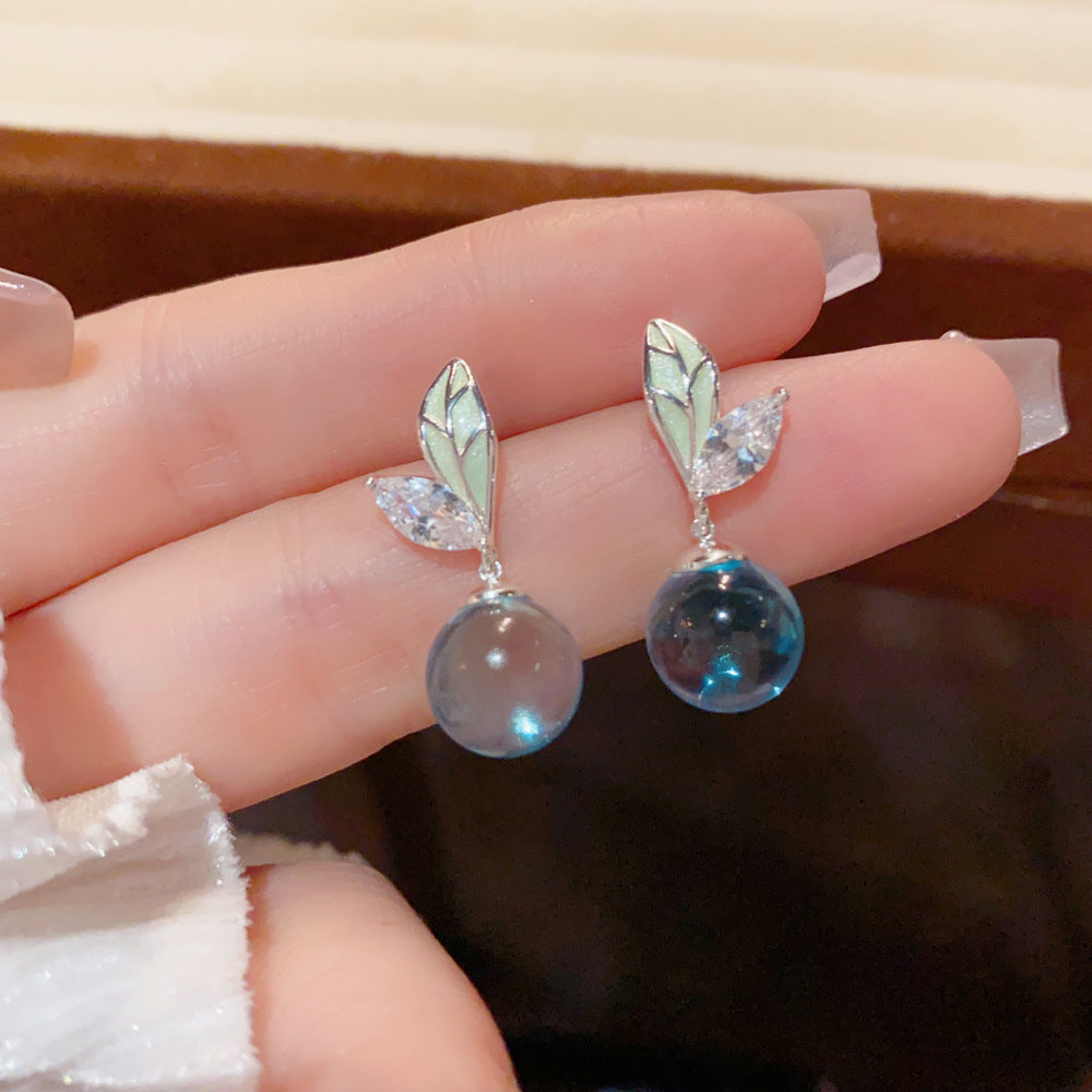 Leaf Pattern Enamel Drop Earrings For Women With Copper Ear Pins And Real Gold Plated Finish Featuring Resin Inlay