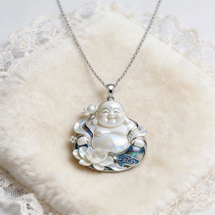 Buddha Pendant Featuring Agate Inlay With Electroplated Gold Plating On Metal
