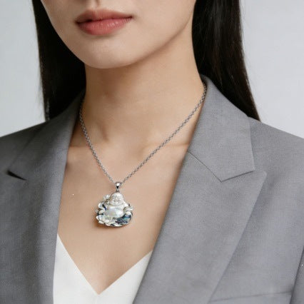 Buddha Pendant Featuring Agate Inlay With Electroplated Gold Plating On Metal