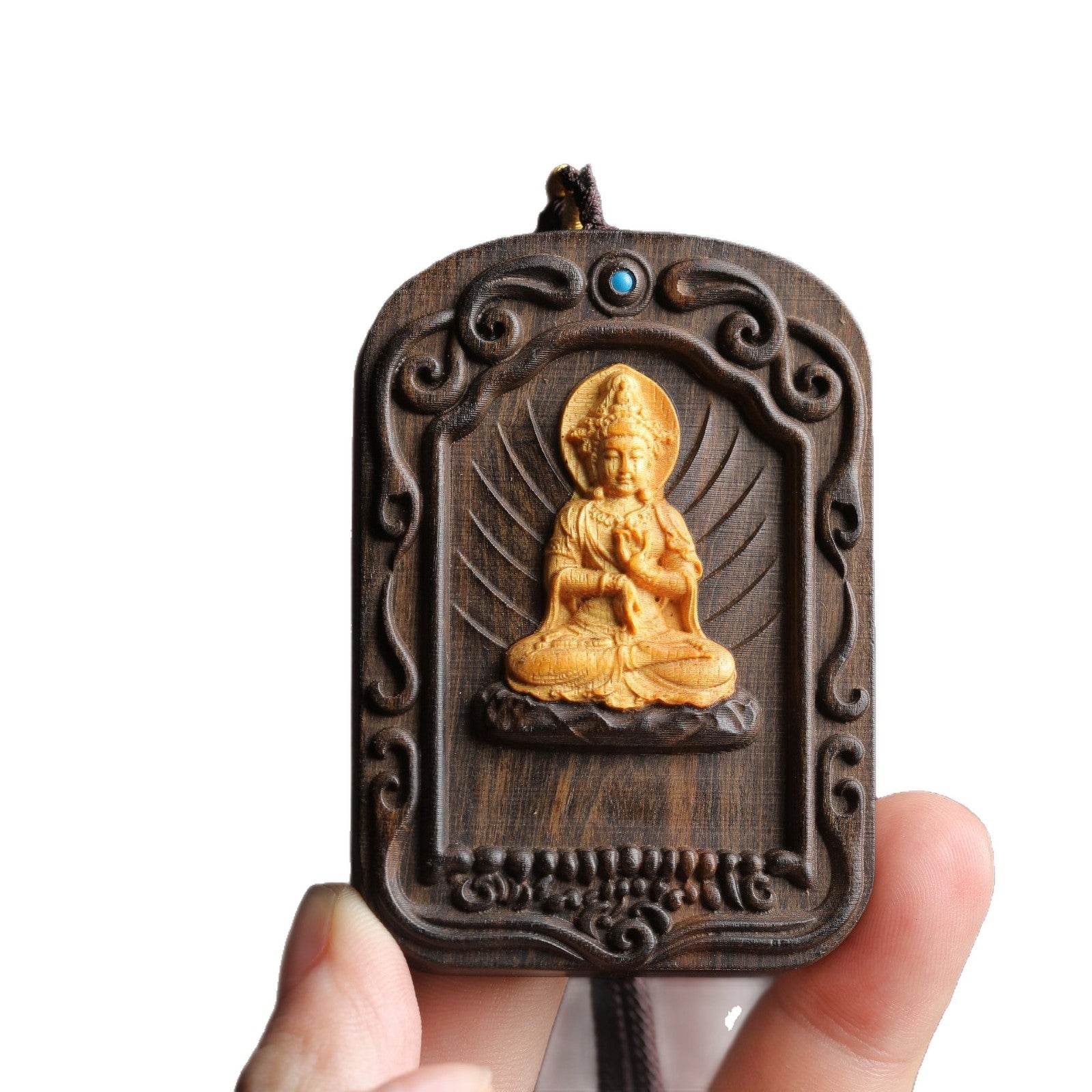 Ethnic Style Wood Buddha Pendant Featuring Intricate Carving, Perfect For Spring Wear